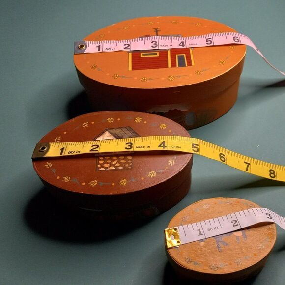 Russ Oval Trinket "Shaker" Wooden Nesting Boxes Folk Art Design (3) Cottagecore - Picture 4 of 11